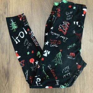 Super Soft Christmas Leggings-Christmas Quotes in Black Size Large-XL
